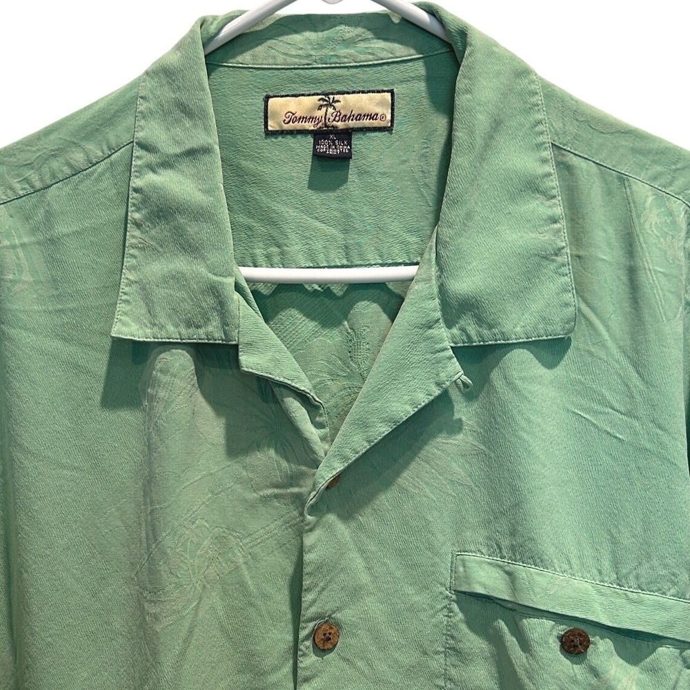 Tommy Bahama Silk‎ Shirt XL Mens Green Short Sleeve Floral Camp Button Up